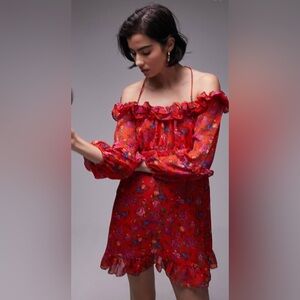 Topshop Red Floral Mini Dress